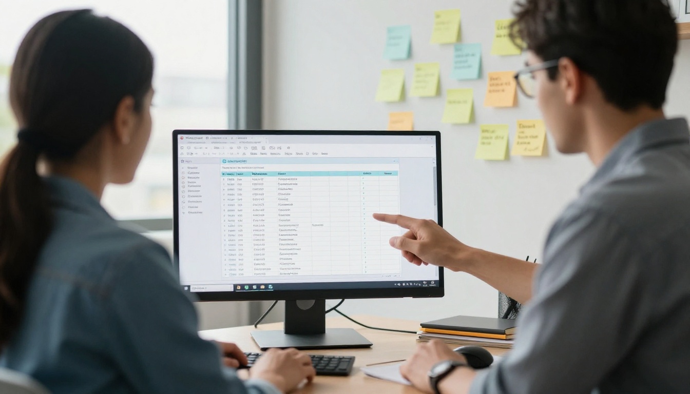 A marketing manager reviewing customer list spreadsheets at a desk
