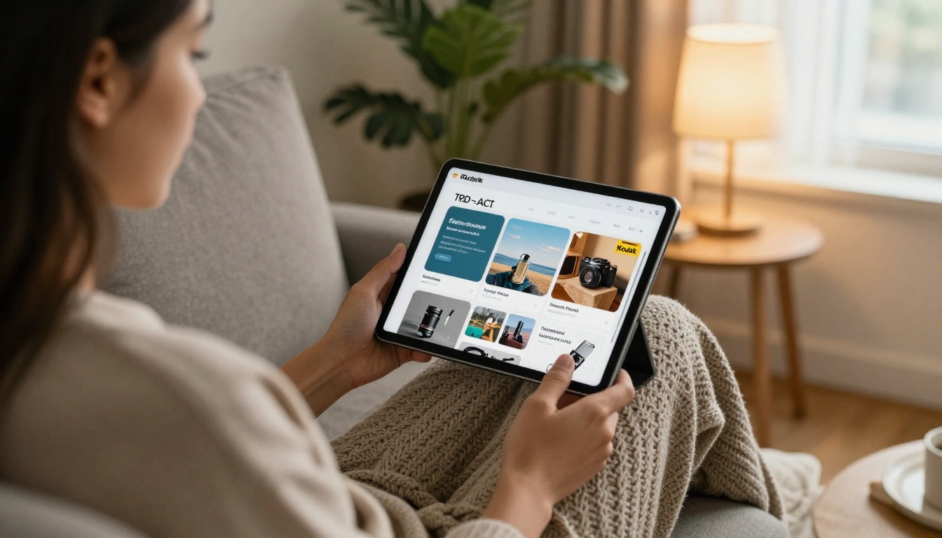 A shopper browsing a digital catalog on a tablet