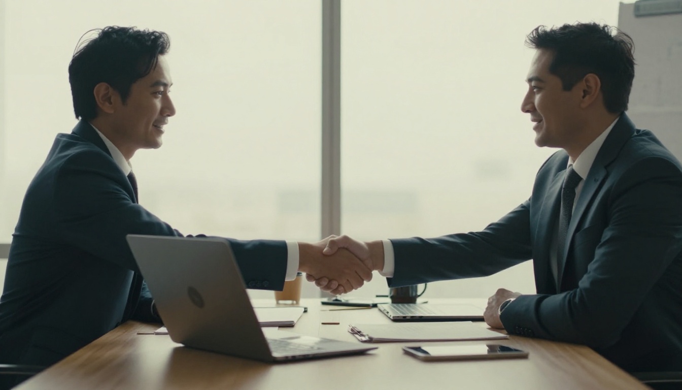 Two colleagues shaking hands after a productive meeting