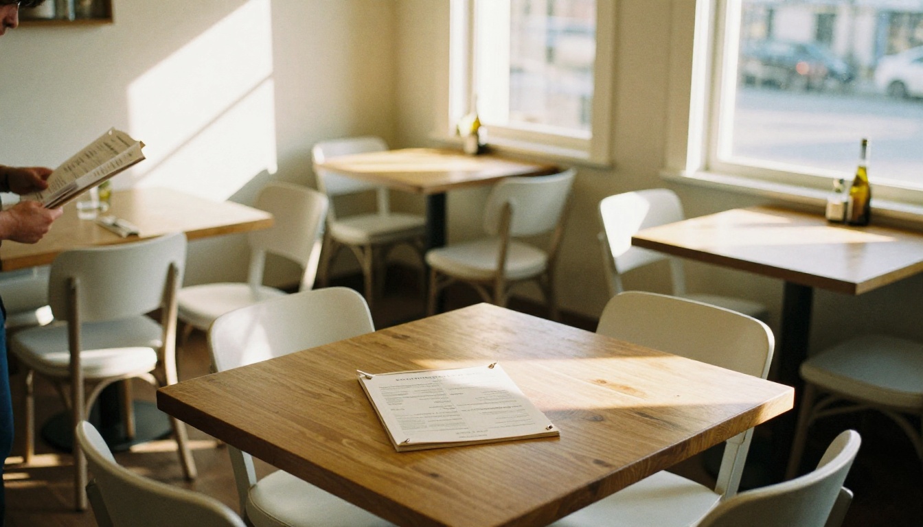Restaurant owner reviewing a printed menu before opening