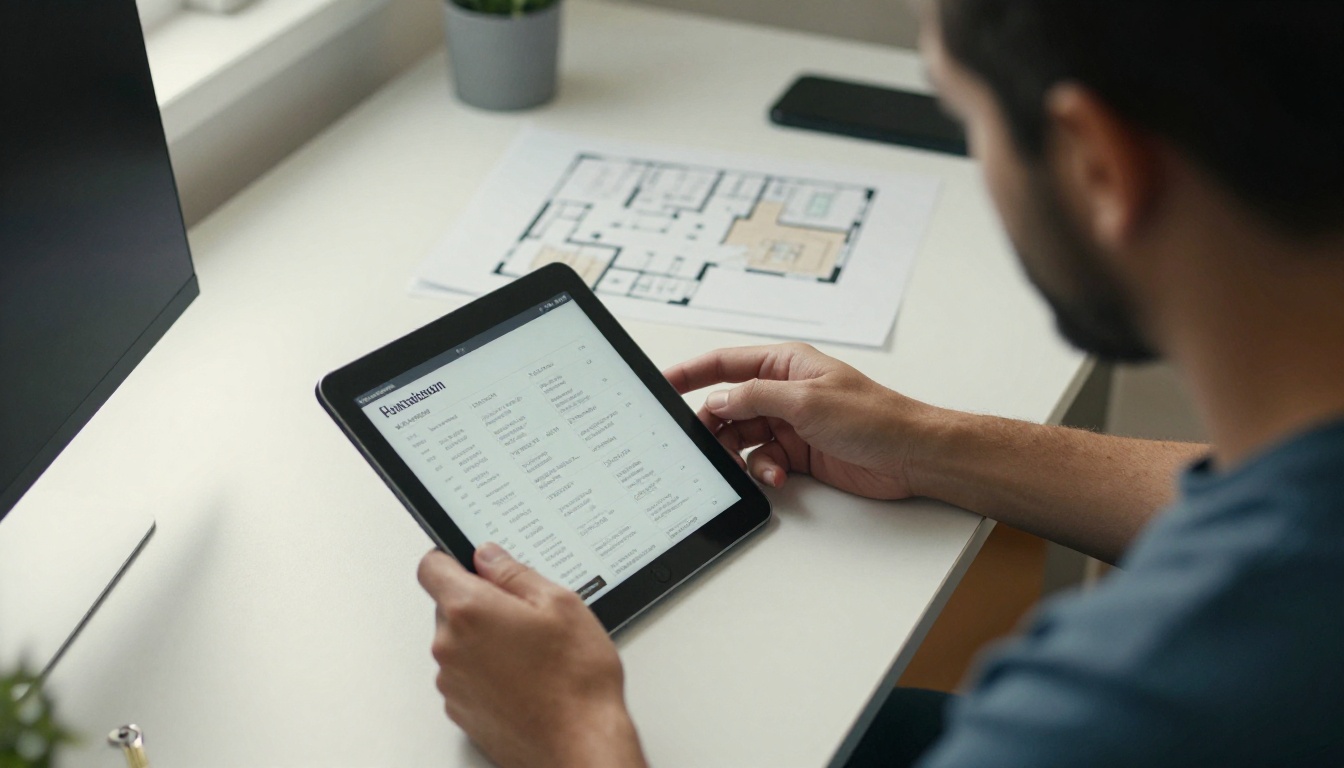 Agent presenting a digital brochure on a tablet to a client