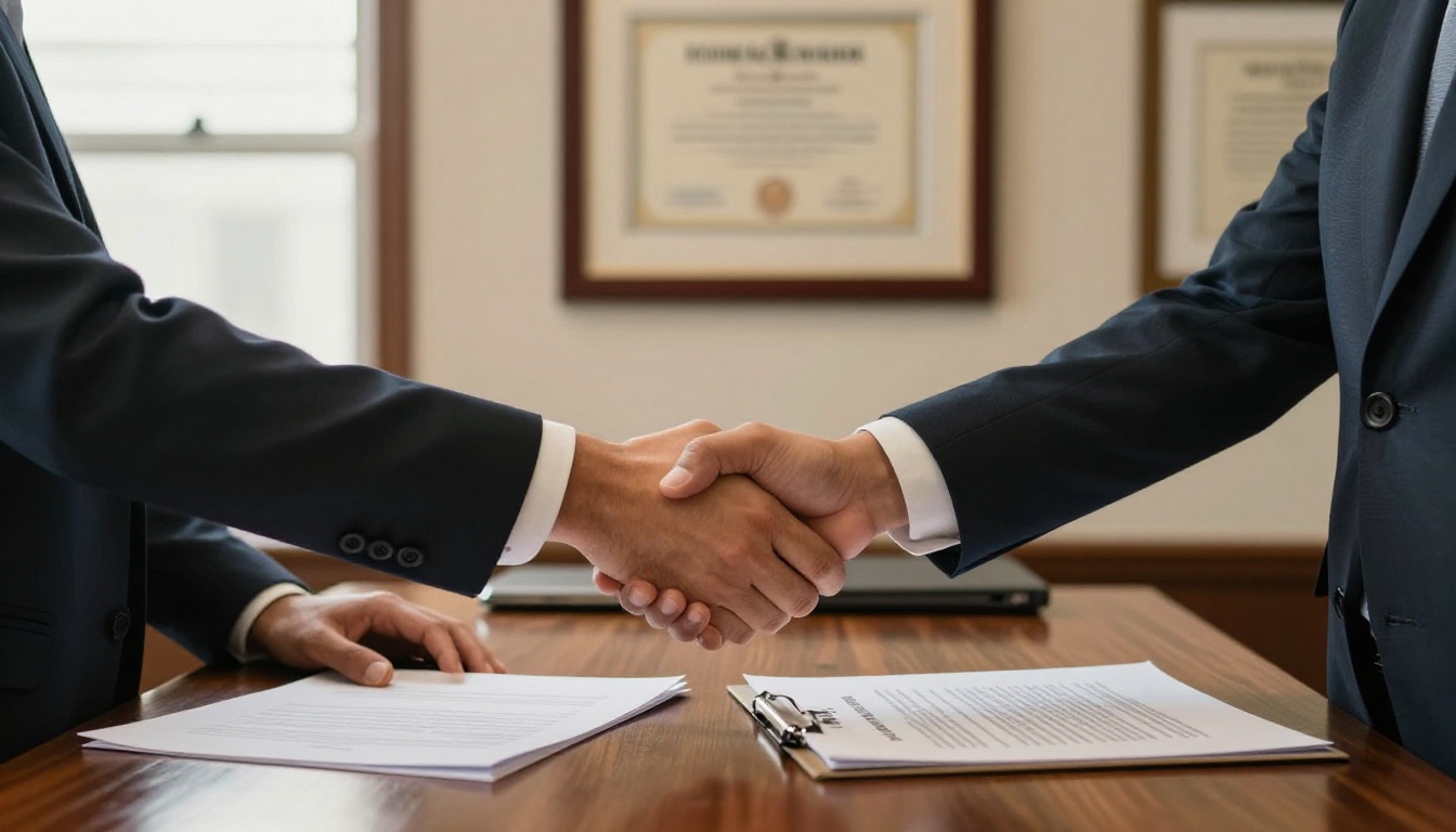 Business partners shaking hands after closing a deal