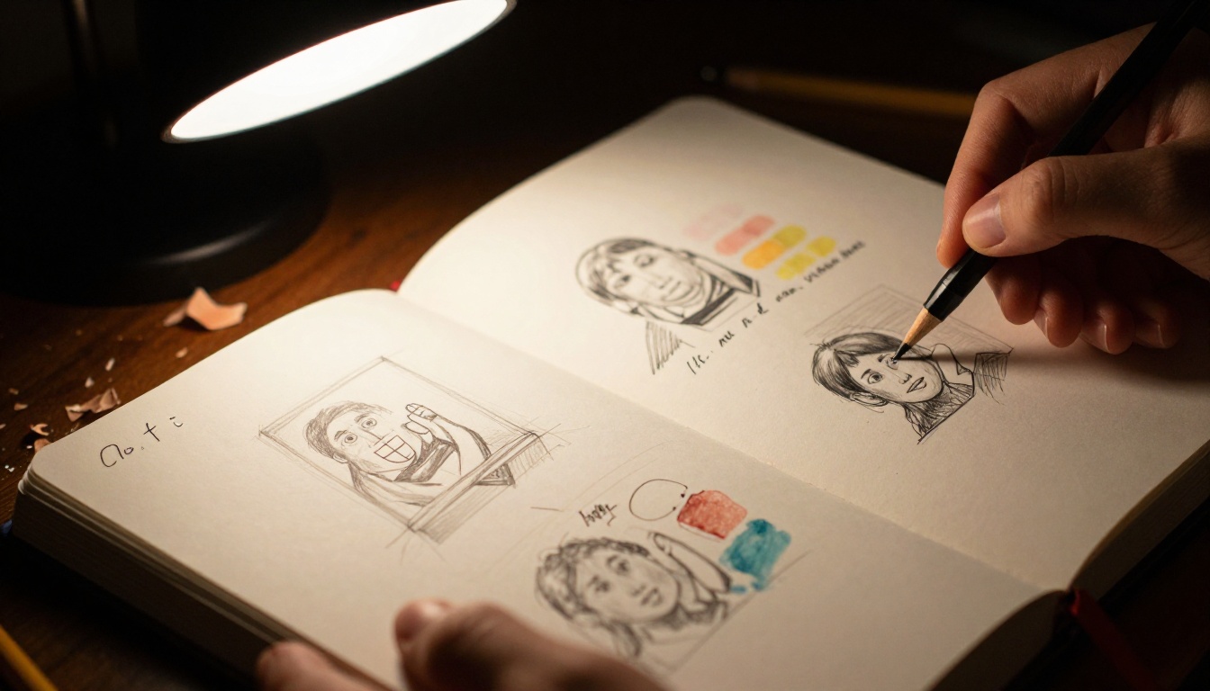 Sketchbook pages showing process work