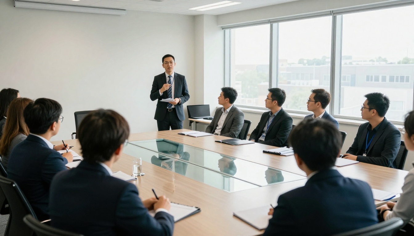 A leader presenting to a small attentive audience A leader presenting to a small attentive audience