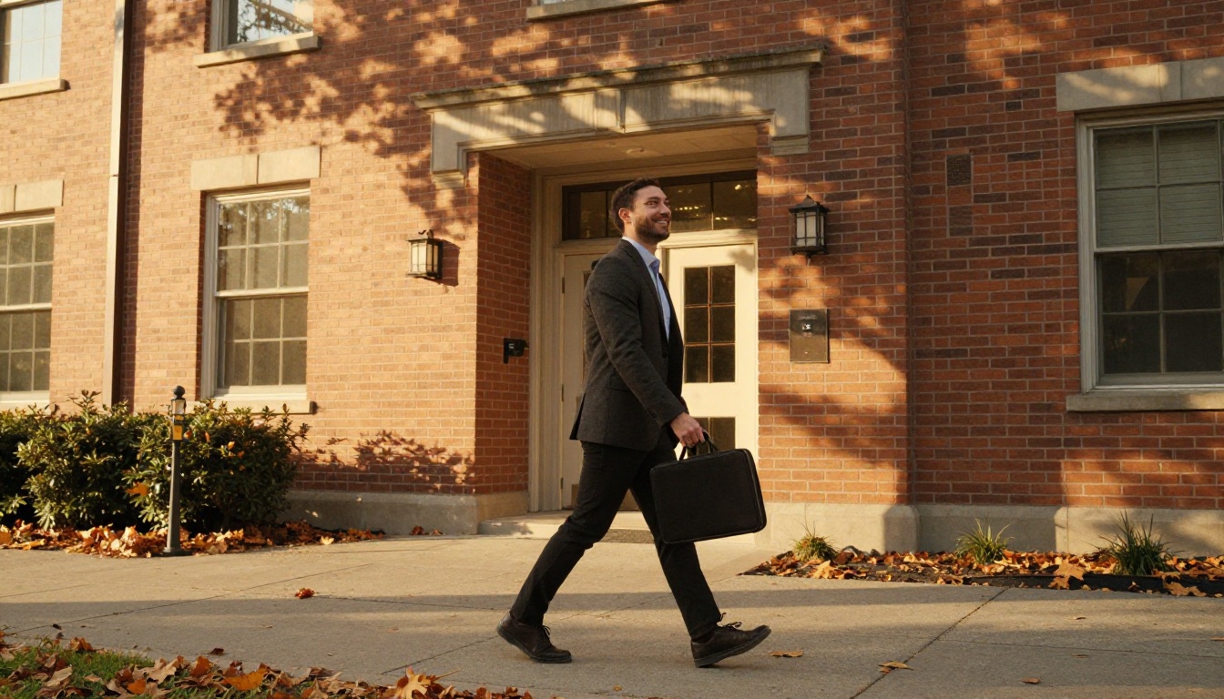 Applicant leaving campus after submitting portfolio