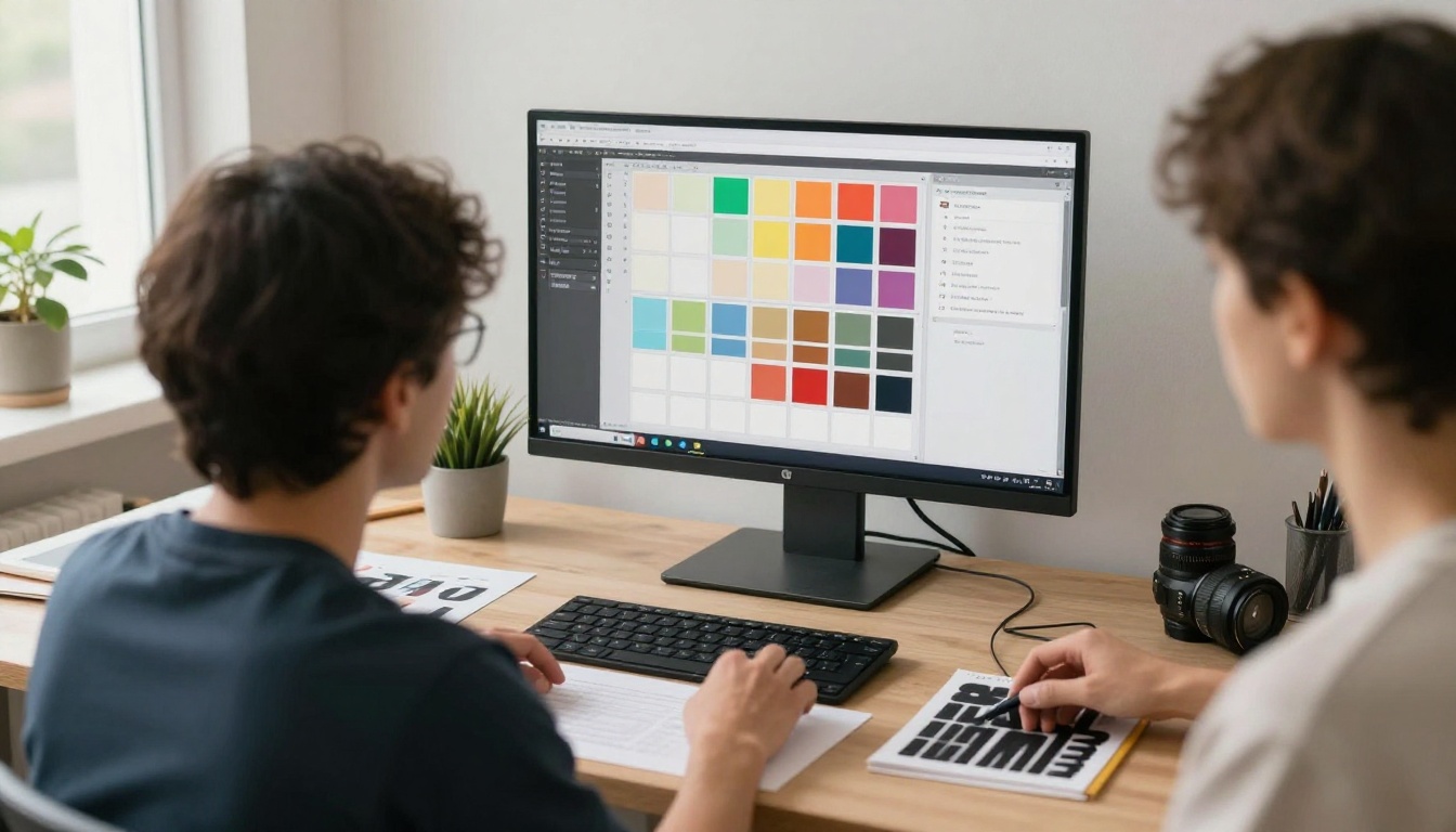 A designer refining a clean ebook layout in a bright studio A designer refining a clean ebook layout in a bright studio