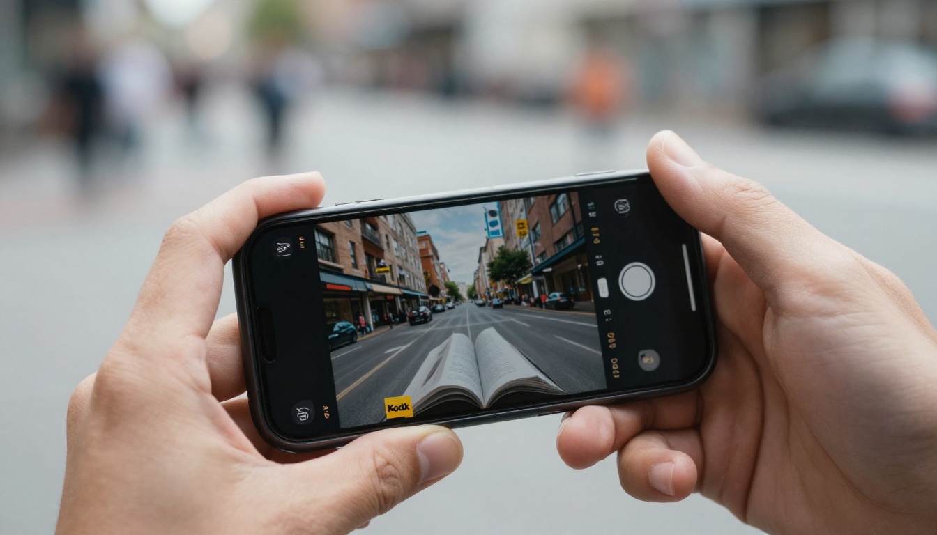 A smartphone displaying a digital flipbook with turning pages A smartphone displaying a digital flipbook with turning pages