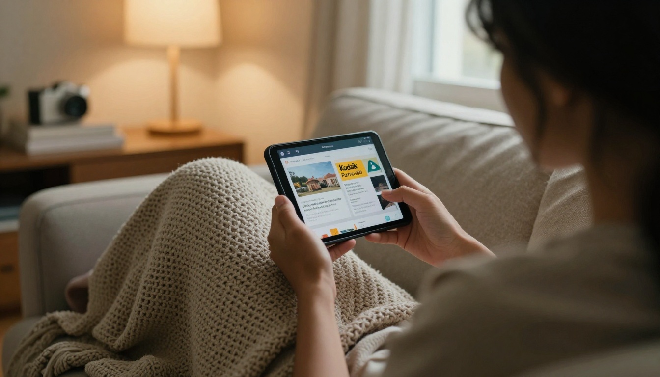 Customer reading a digital brochure on a smartphone at home Customer reading a digital brochure on a smartphone at home