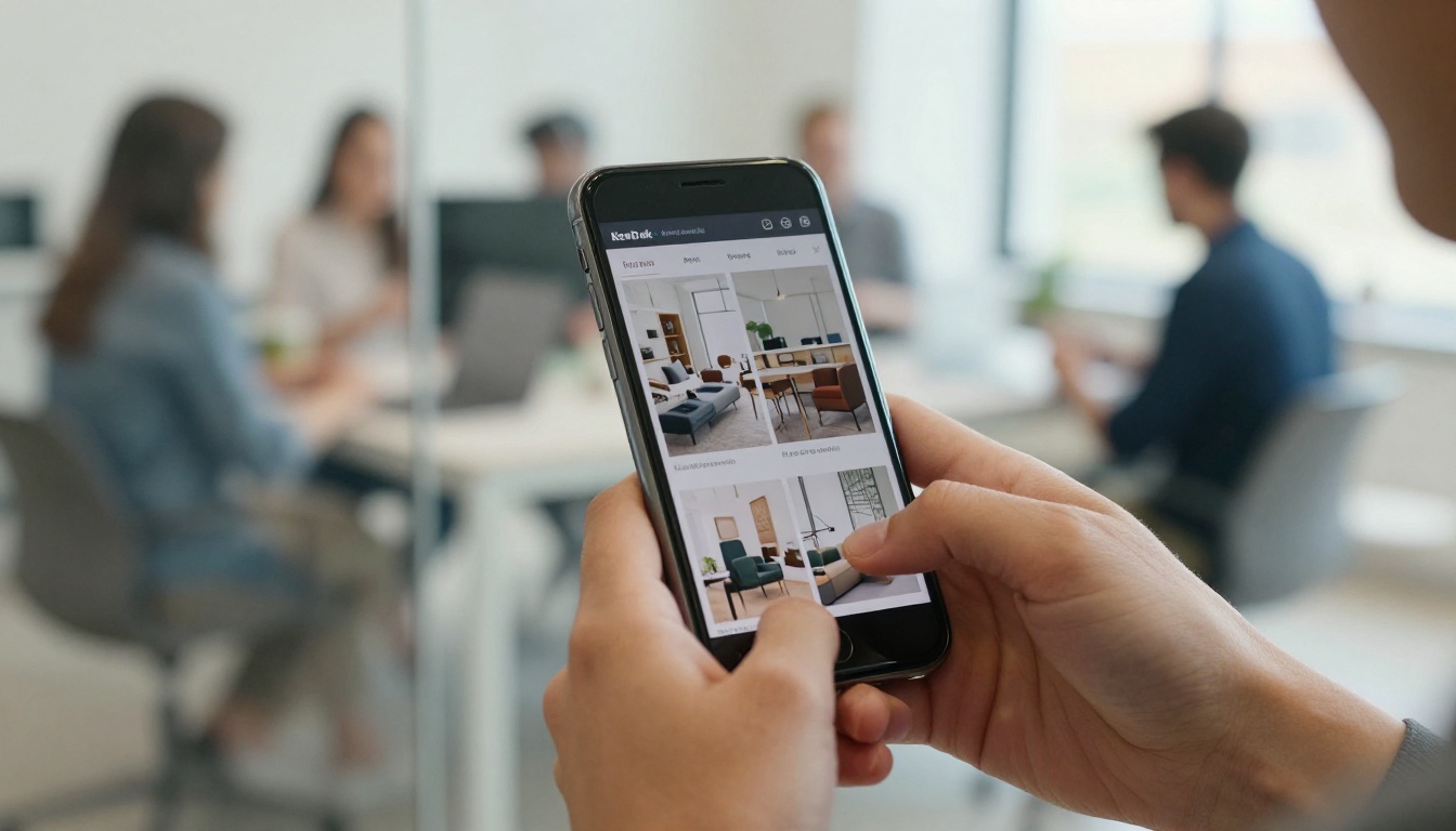 Close-up of a buyer swiping through a product catalog on a smartphone
