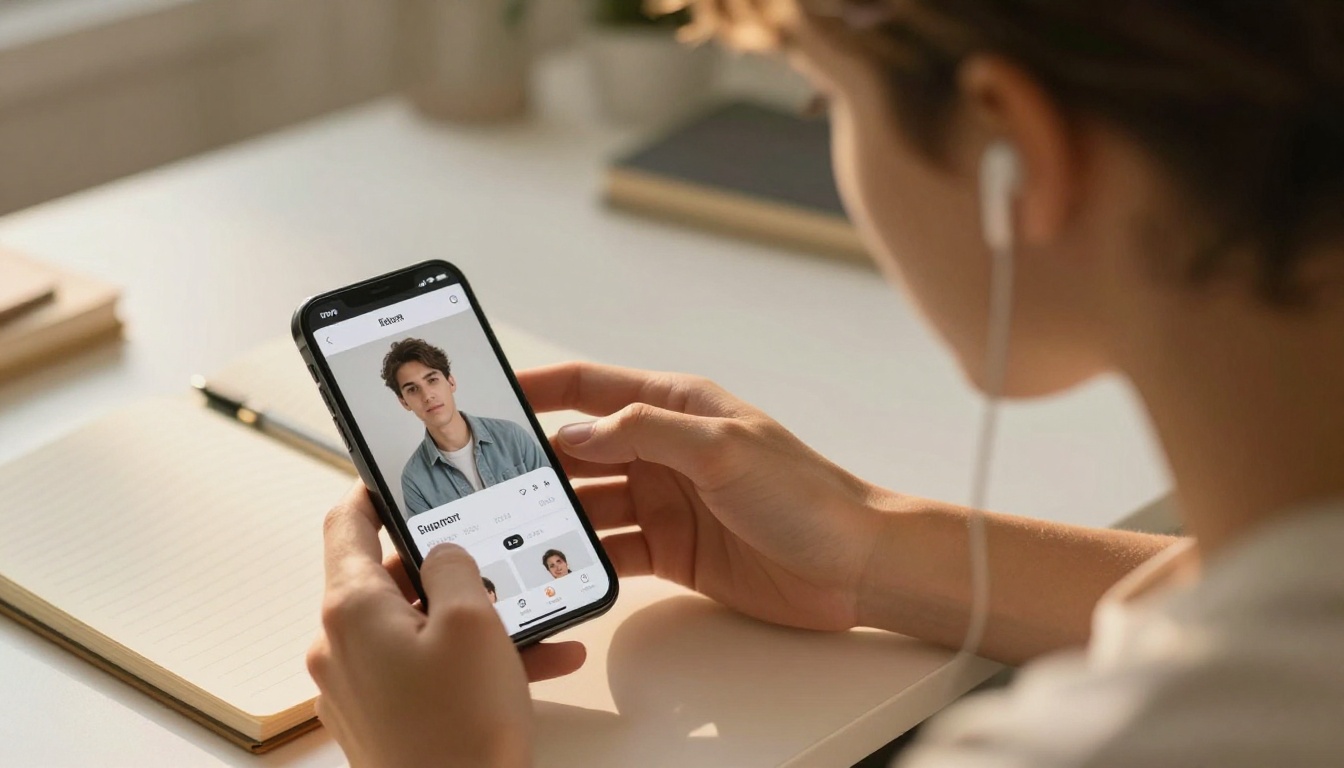 A young buyer watching a product video embedded in a digital catalog