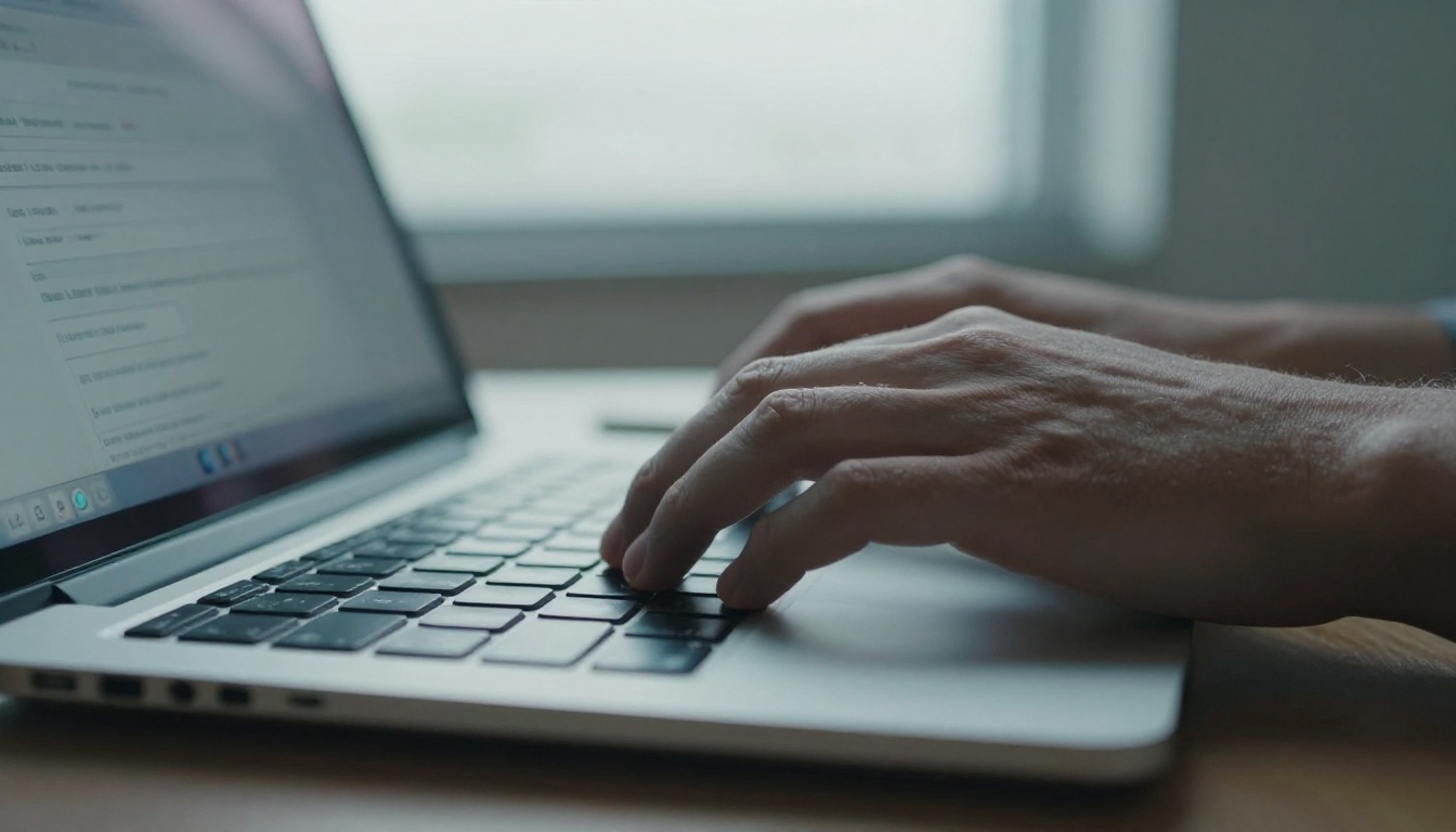 Hands typing on a laptop with an email subscription form on the screen