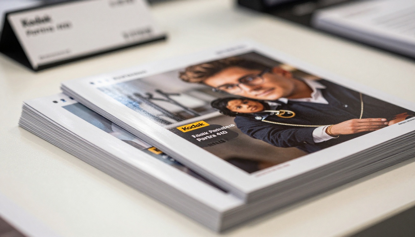 Stack of printed event brochures on a booth table