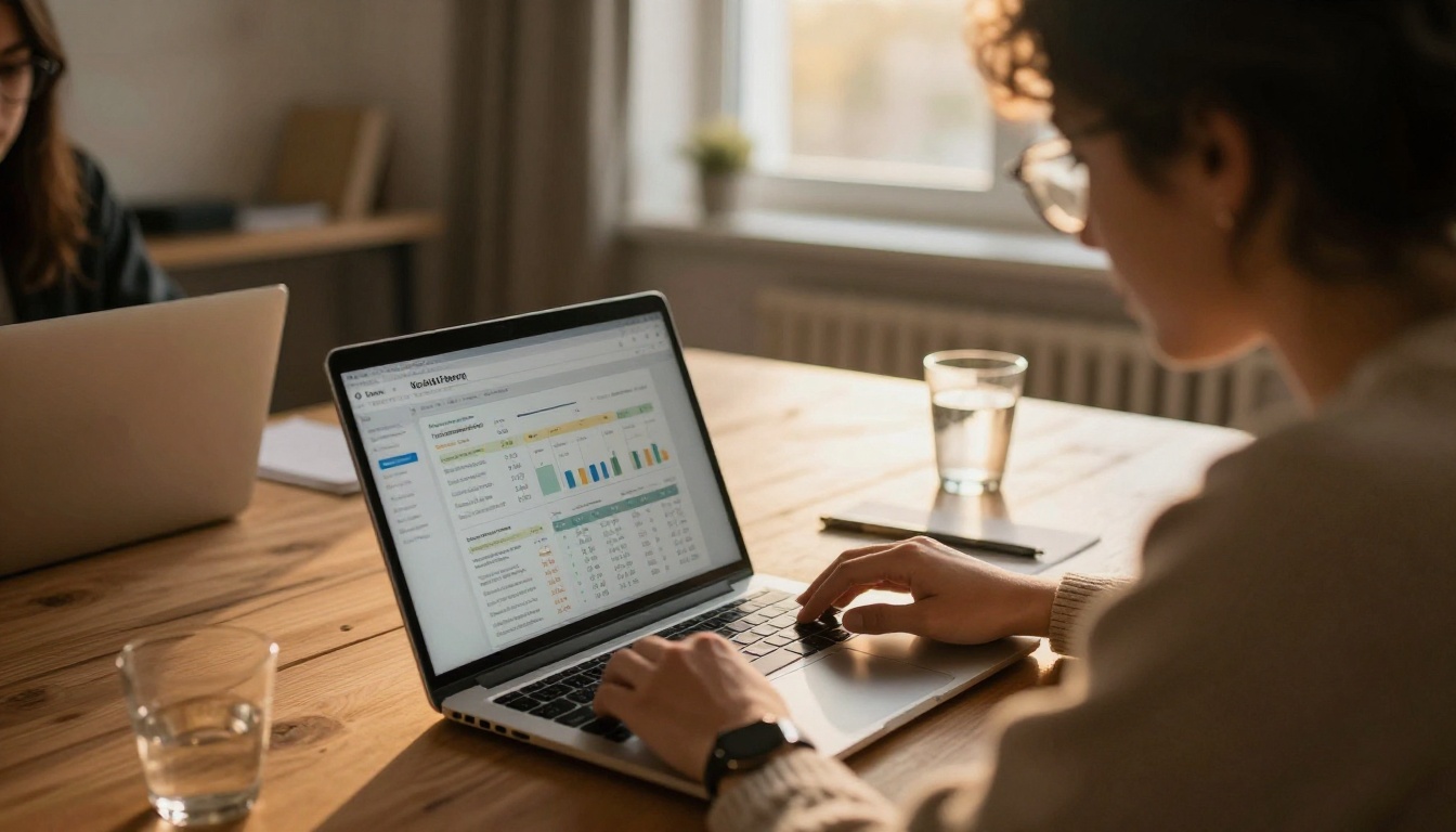 Sales team reviewing post-event results on a laptop