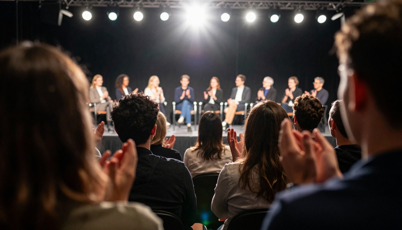 Audience applauding at the end of a panel discussion