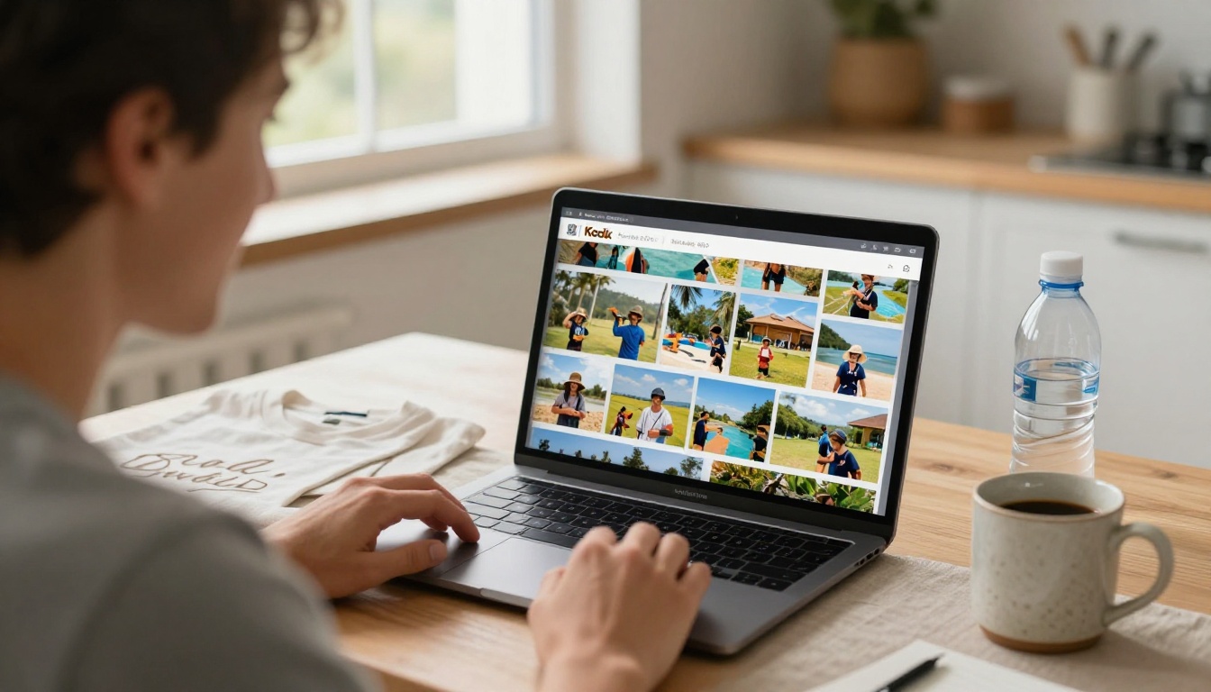 A parent viewing a camp flipbook on a laptop at home
