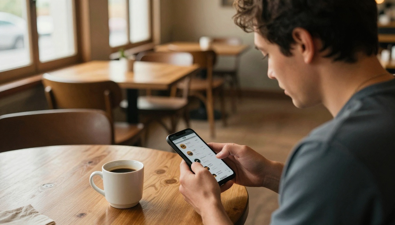 Restaurant owner reviewing a mobile product catalog before opening