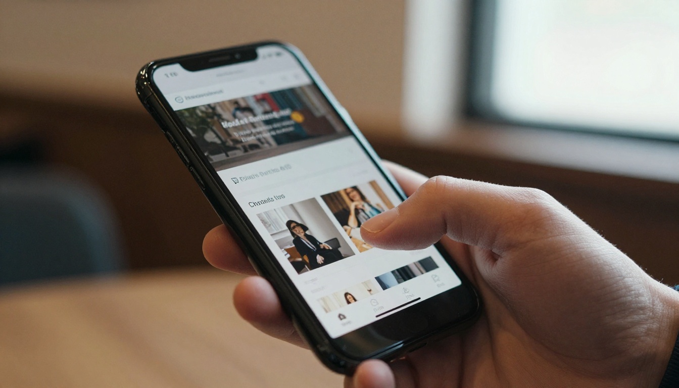 Hand swiping a digital publication on a smartphone Hand swiping a digital publication on a smartphone