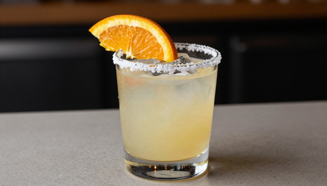 Bartender placing a flamed orange peel garnish on a salt-rimmed mezcal margarita Bartender placing a flamed orange peel garnish on a salt-rimmed mezcal margarita
