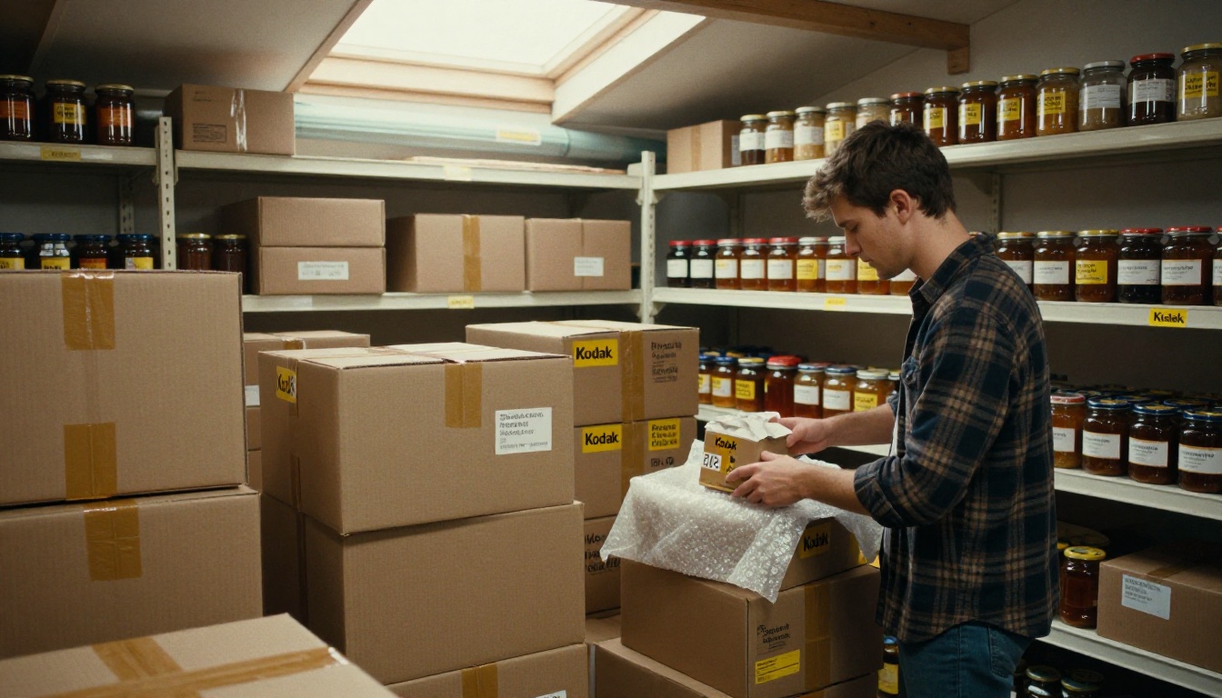 Packing honey gift boxes in a farm shipping corner Packing honey gift boxes in a farm shipping corner