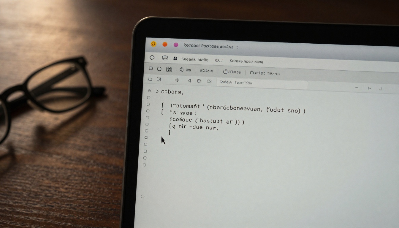 Close-up of a laptop screen showing a short JSON config file in a text editor