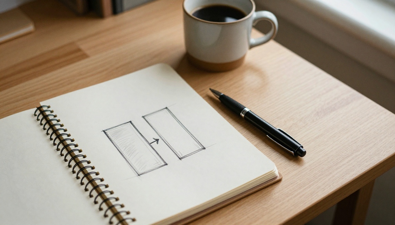 Overhead view of a notebook sketch with two boxes joined by an arrow, representing an MCP client and server