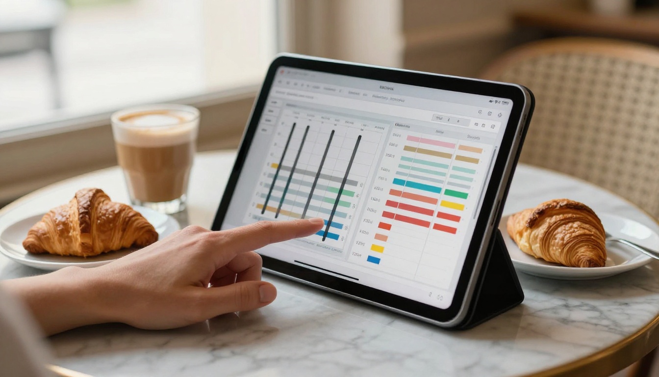Finger sliding a control on a tablet that shows a budget allocation chart