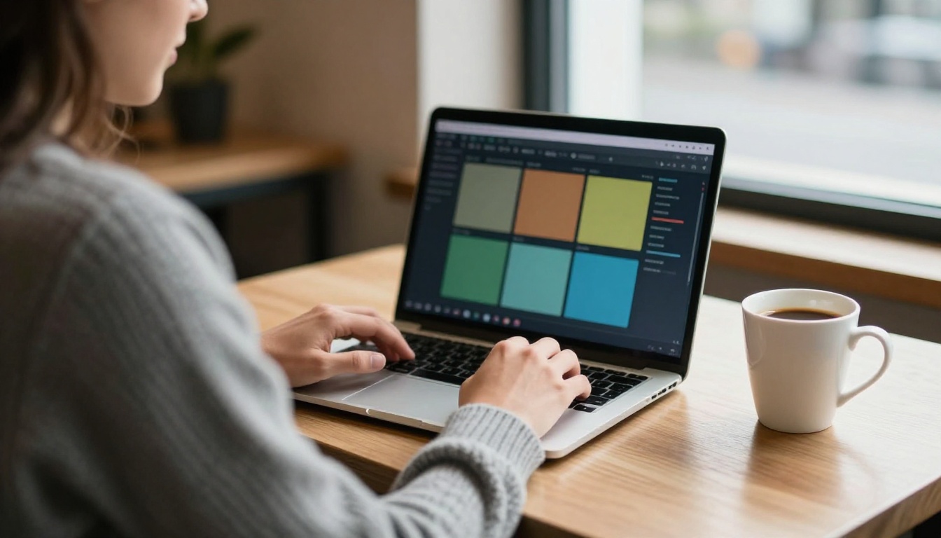 A developer working with an interactive dashboard on a laptop in a sunlit cafe, the kind of rich surface an MCP App delivers