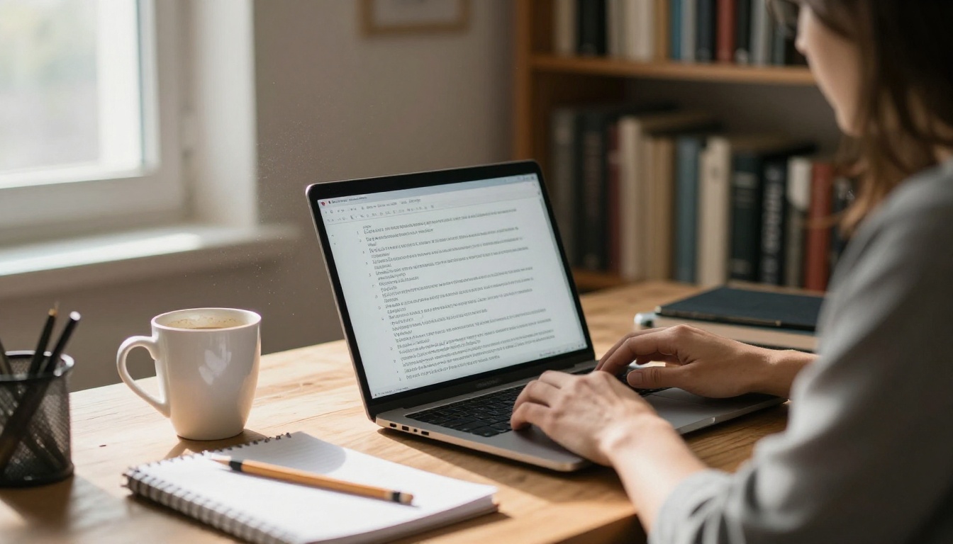 Over-the-shoulder view of a developer checking a laptop terminal in a sunlit home office