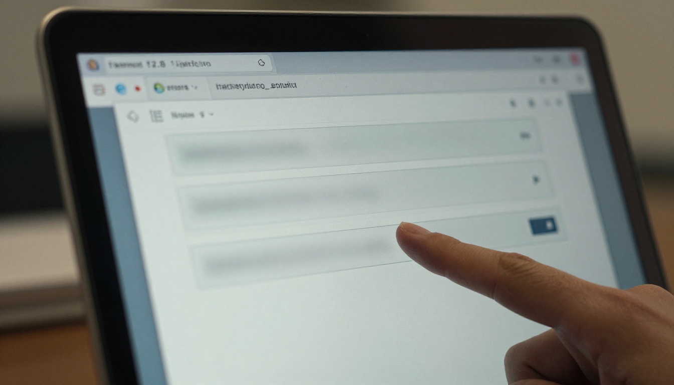 Laptop screen showing a simple form dialog with a finger above the trackpad