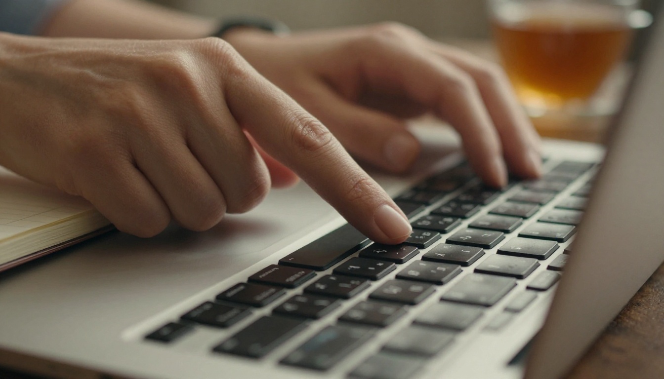 Finger hovering over the Escape button on a laptop