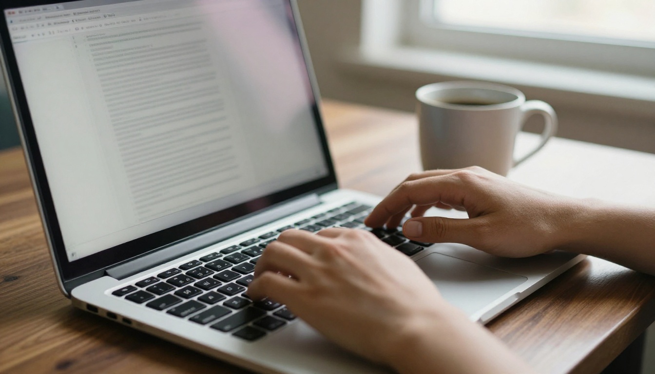 Developer hands typing the claude mcp add command on a laptop at a walnut desk