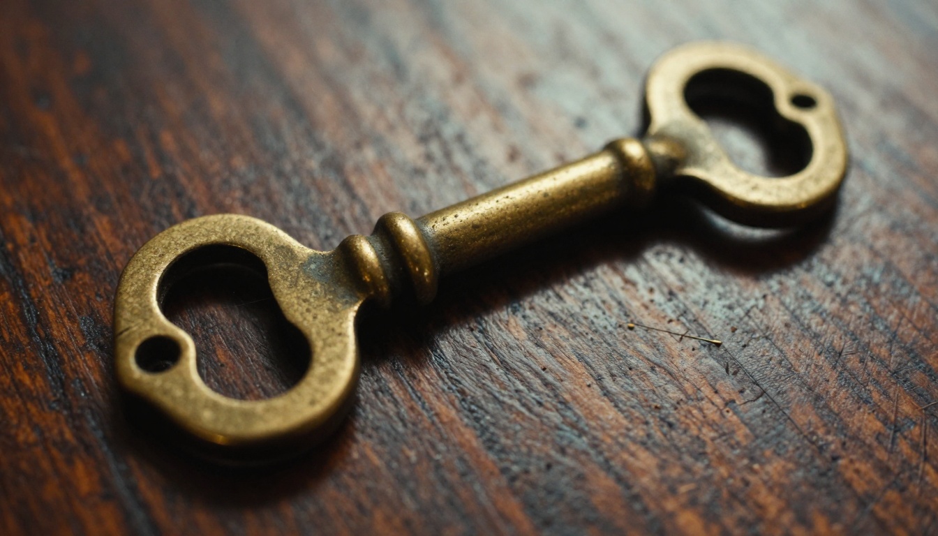 Macro photograph of an antique brass lock on a weathered oak door