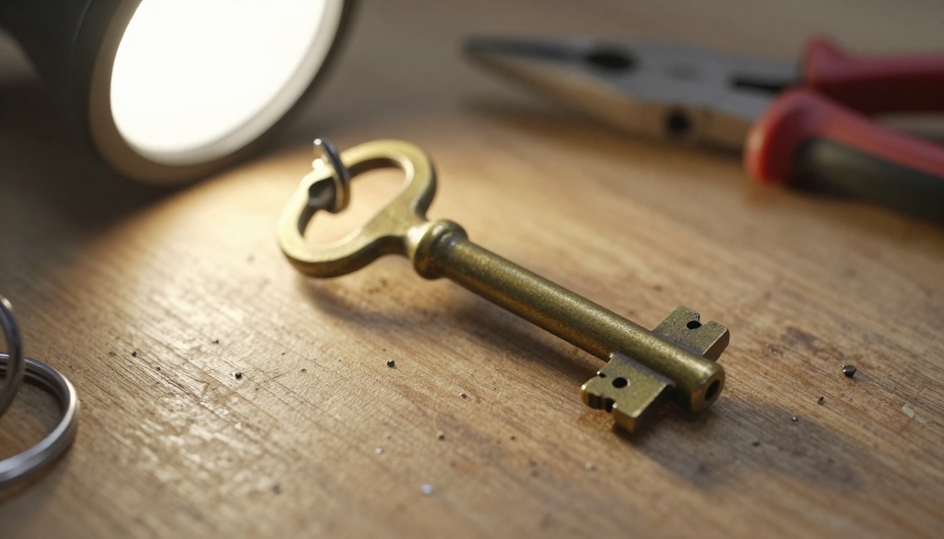 Brass door hardware hanging from a hook in a locksmith workshop, a stand-in for a fixed credential that Claude stores and sends on every request