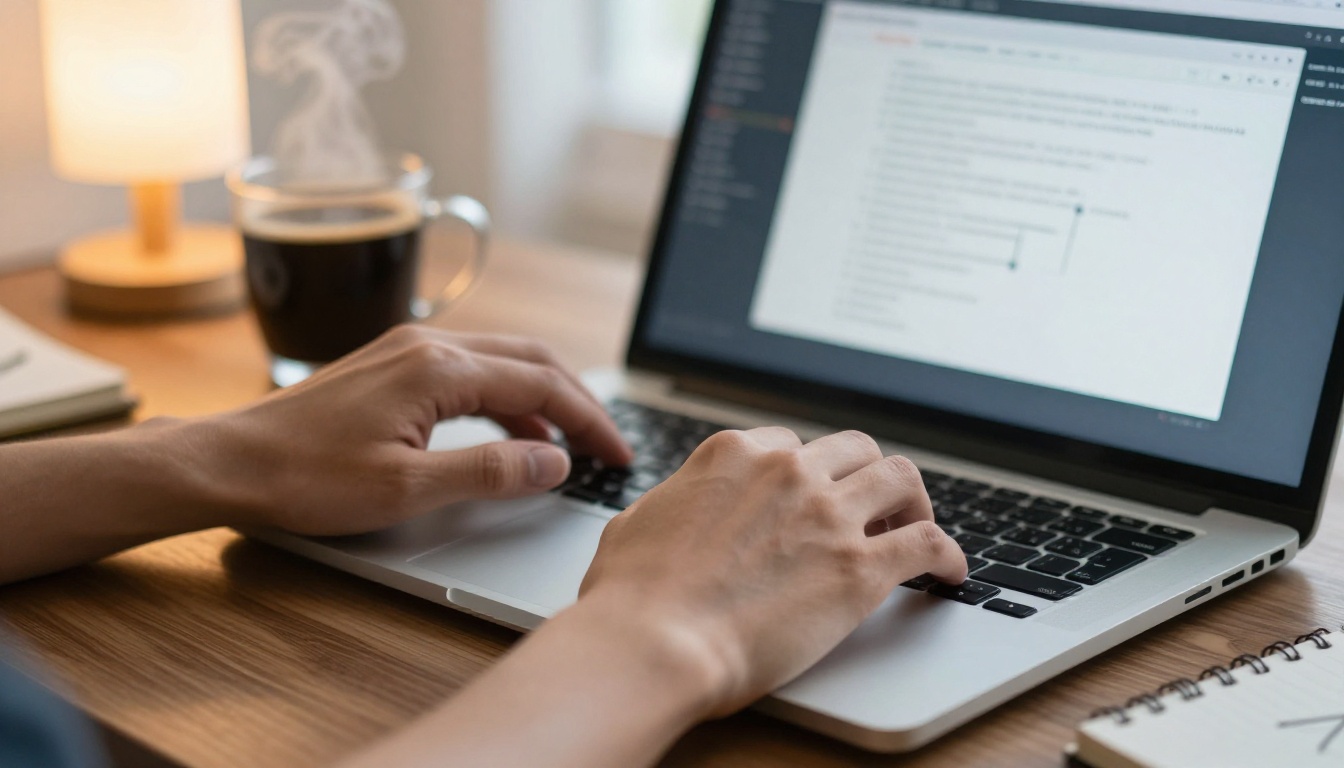 Hands typing in a terminal on a laptop beside a hand-drawn diagram