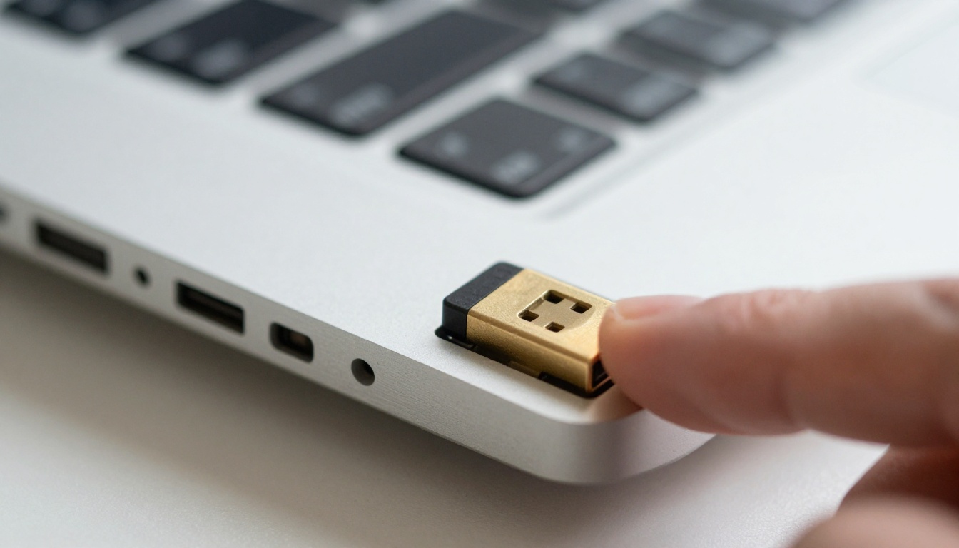 Hardware security token plugged into a laptop USB port