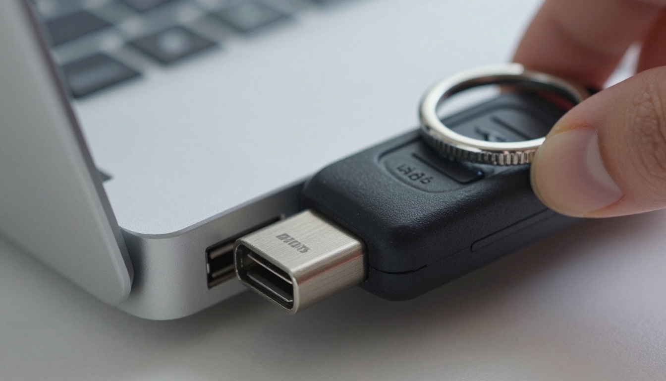 Hardware security token inserted into a laptop USB-C port