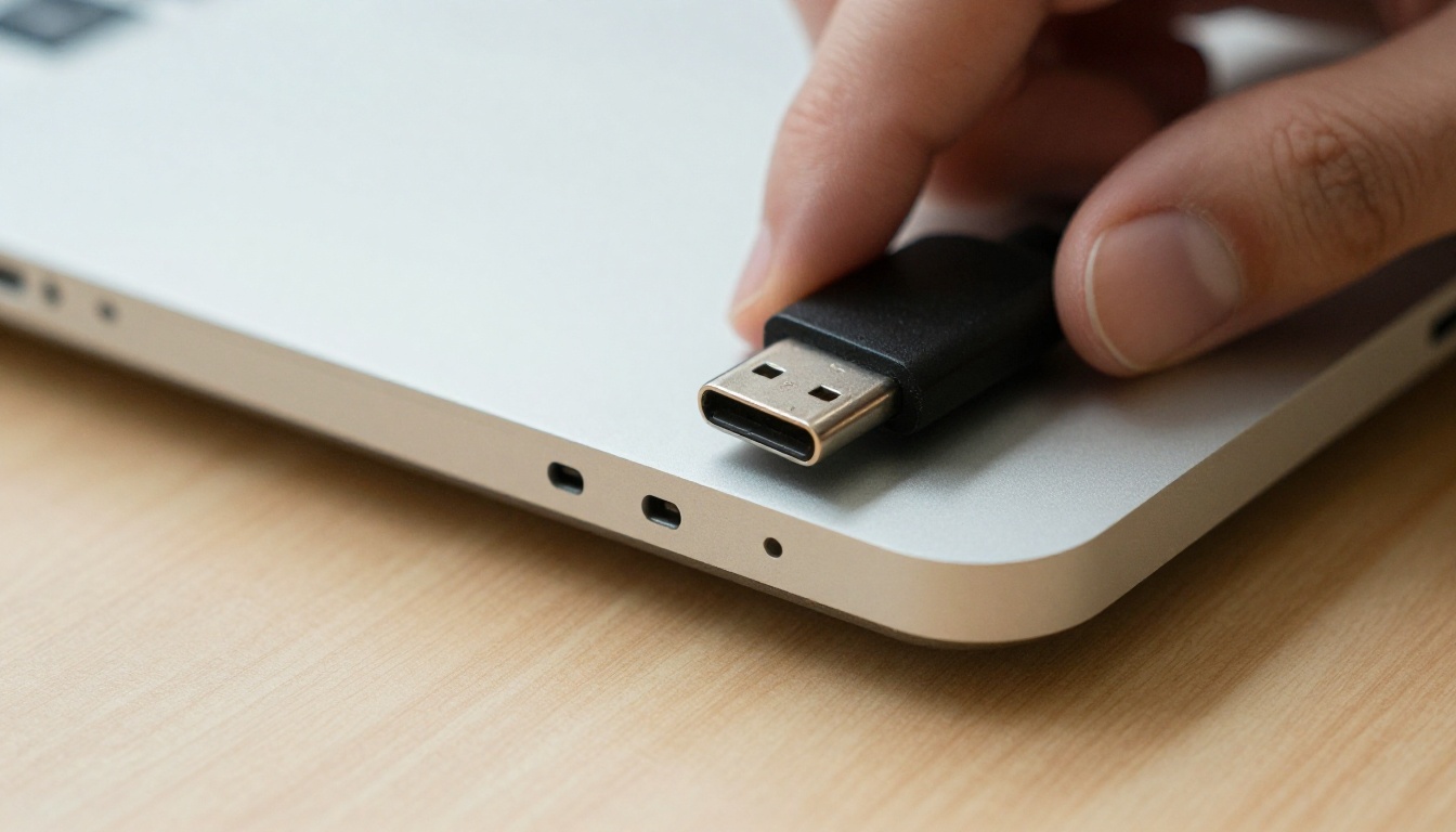 Hand pressing a USB-C connector into an aluminum laptop, a simple image of what a plugin does