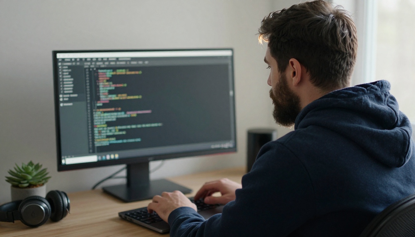 Over-the-shoulder view of a developer typing config