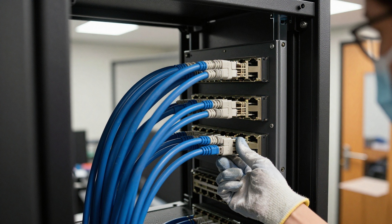Network patch panel with neatly routed cables, standing in for a remote MCP server connection