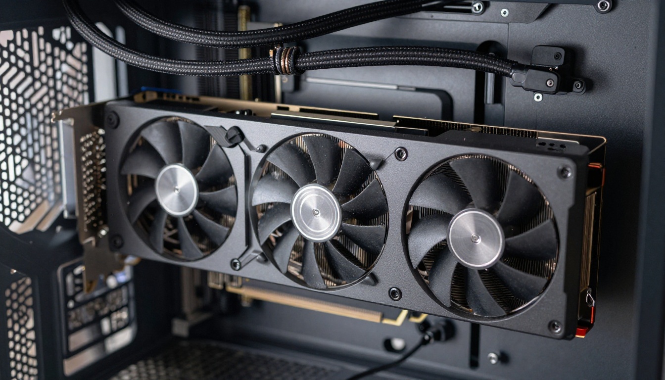 Side view of a graphics card installed inside an open PC case