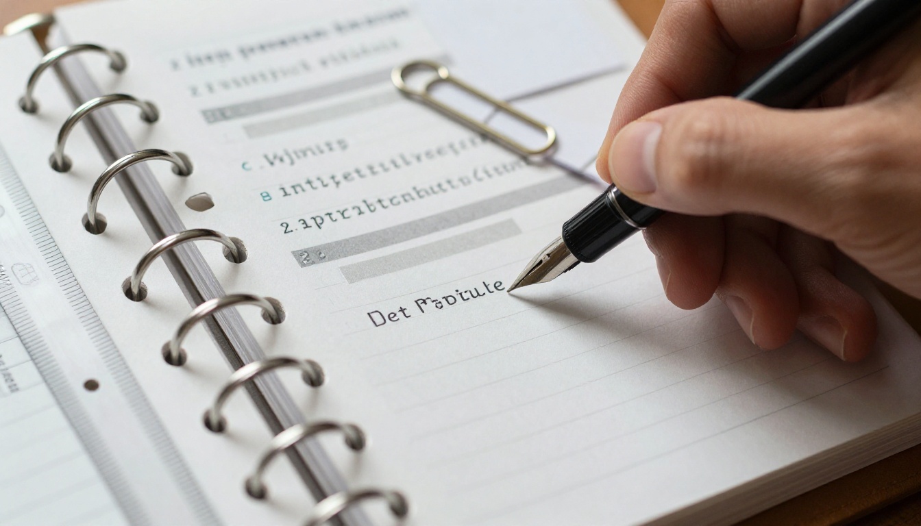 Hand writing in a ring binder beside printed pages of code and a ruler