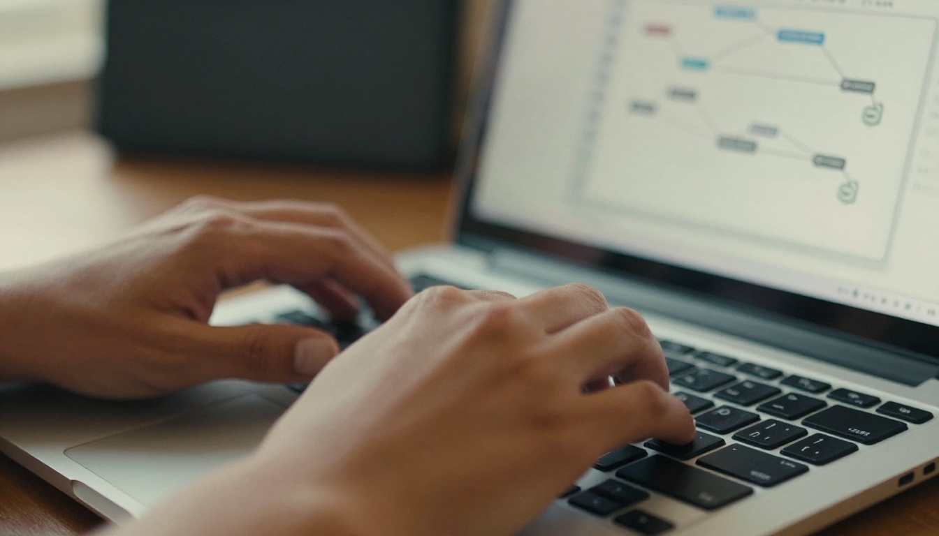 Developer typing a plain-English instruction into a chat window next to a node graph
