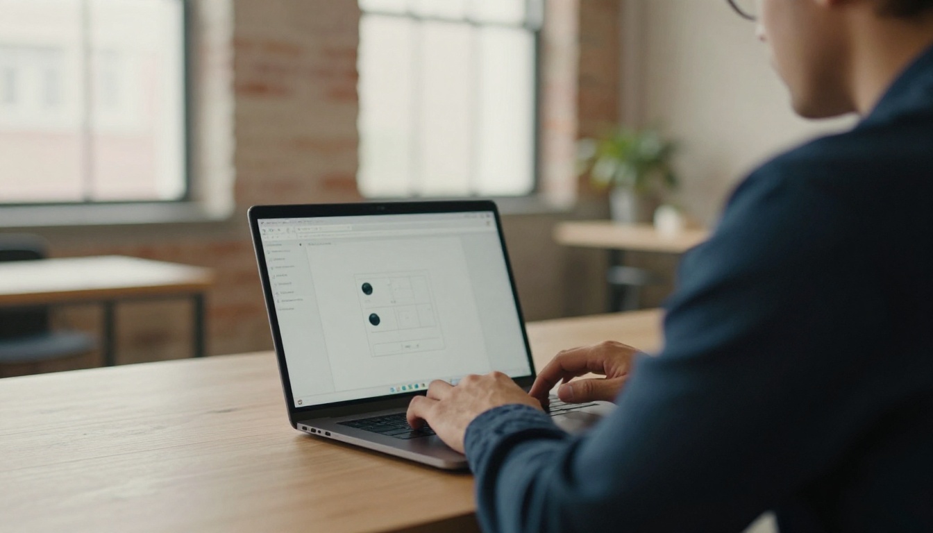 Man at a laptop in a co-working loft about to change a settings toggle