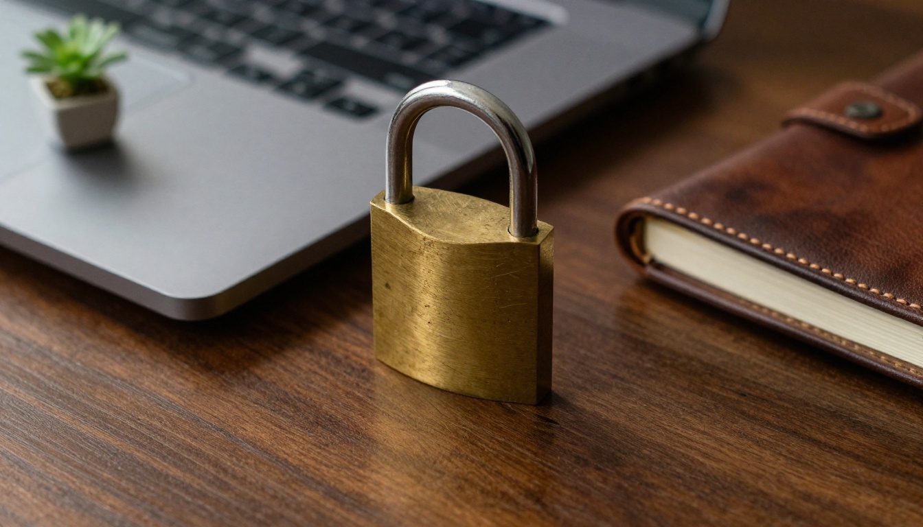Brass padlock resting on a closed laptop, a symbol of private local processing