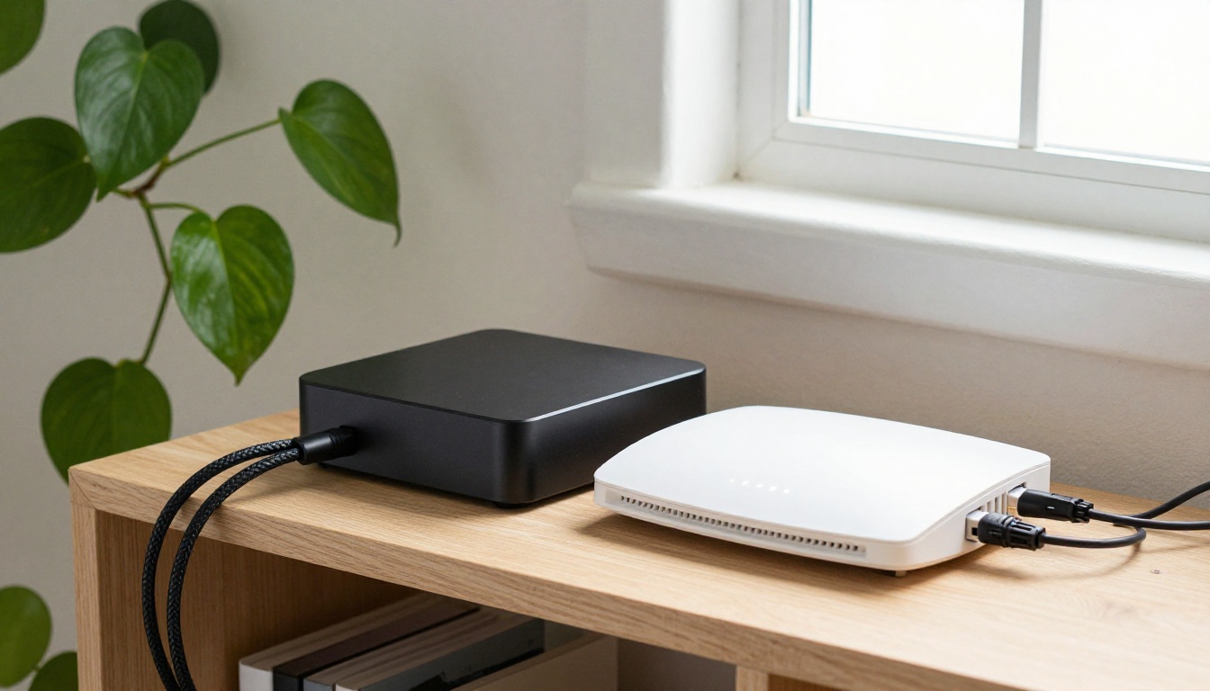 Compact mini PC and router on a shelf, a local setup that never leaves your own network