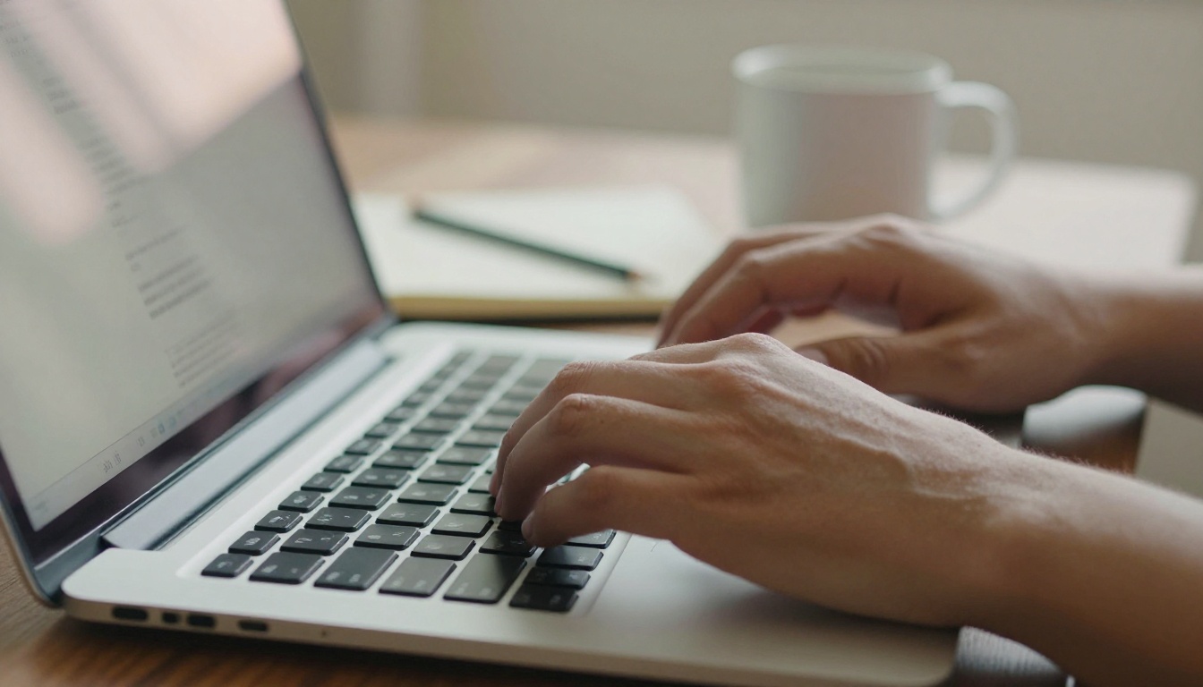 Marketer typing a question into a laptop at a quiet desk