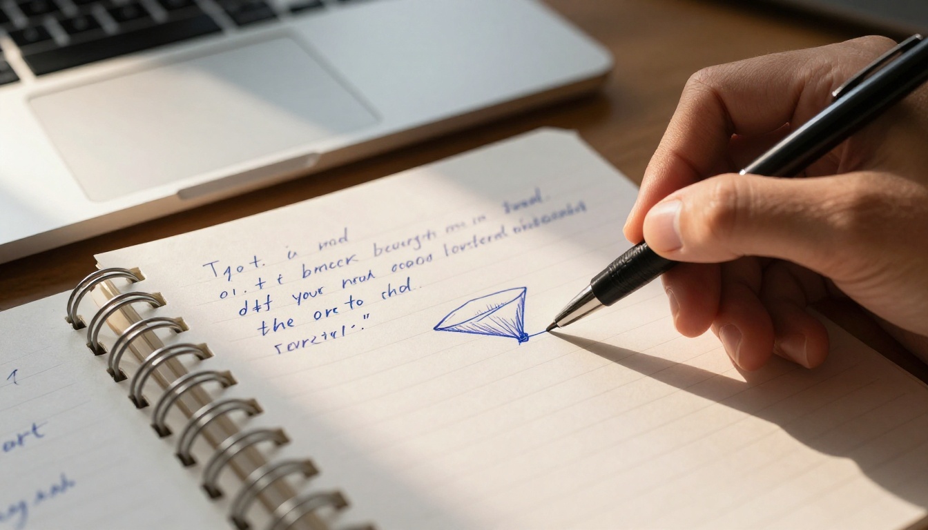 Handwritten query notes next to a laptop
