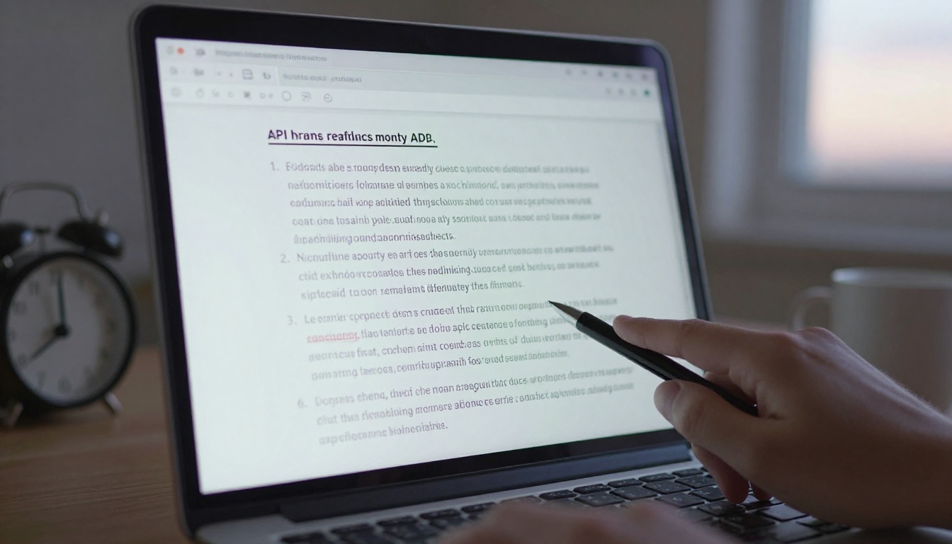 Pen pointing at API response notes next to a laptop