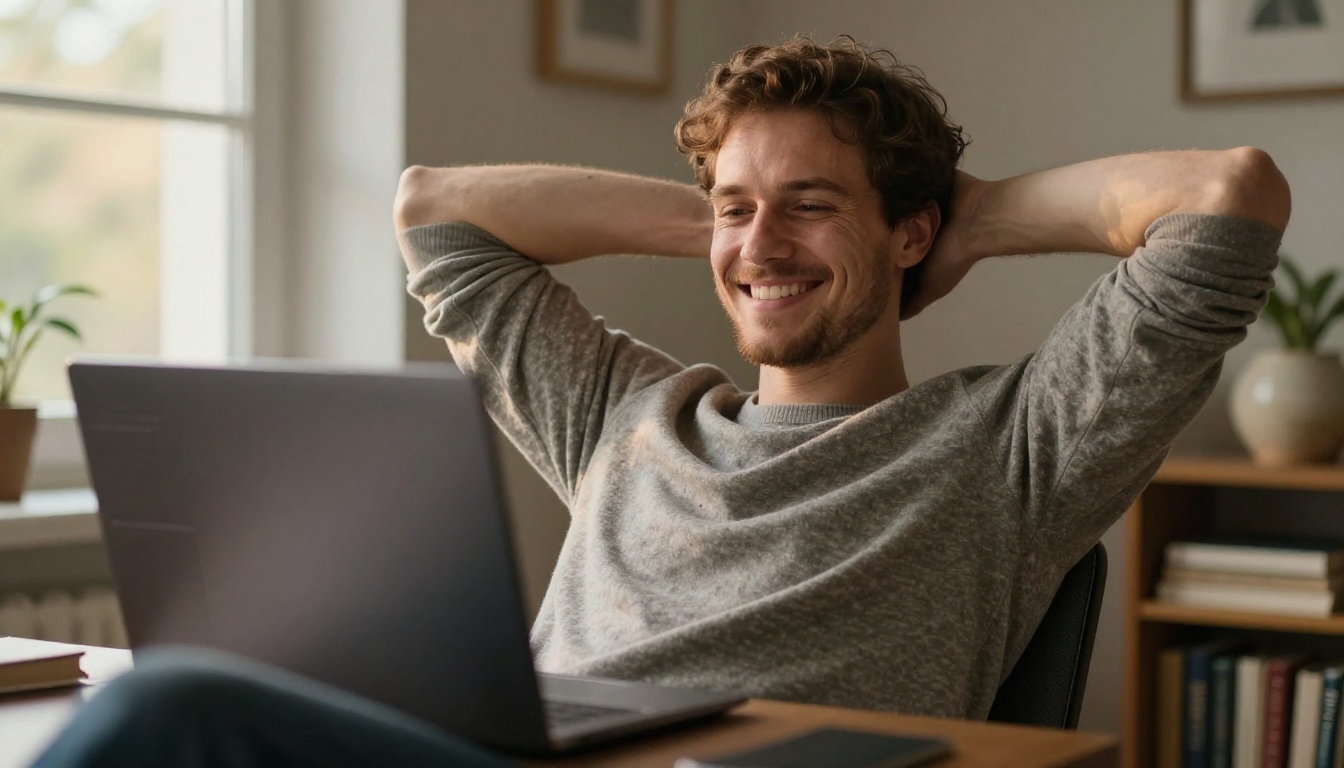 Developer leaning back in a chair after finishing work