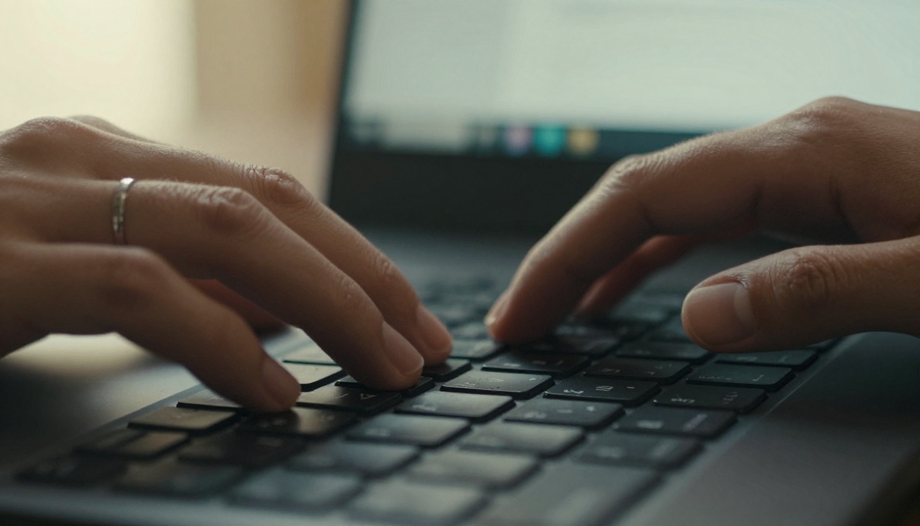 Developer's fingers resting on a laptop while writing C# server code